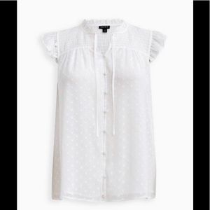 Torrid NWT White Chiffon Clip Dot Smocked Ruffle Trim Top, size 1X